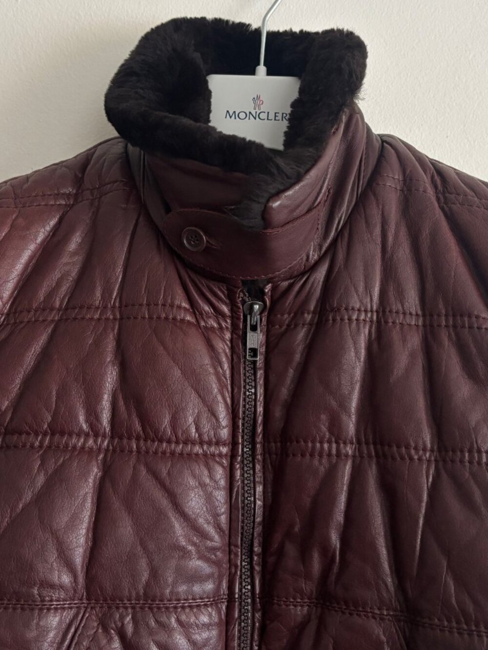 Comstock Brown Quilted Leather Vest/ Shearling Collar - 38 Small/Medium - Picture 3 of 13